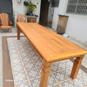 Mesa mineira pés cristal tampo em peroba 300x100