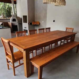Mesa mineira pés retos tampo em peroba 280x100